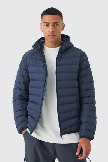 Quilted Zip Through Hooded Jacket In Navy navy