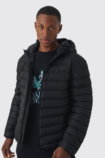 Black Quilted Zip Through Hooded Jacket In Black