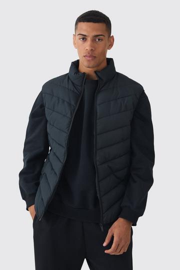 Black Quilted Zip Through Funnel Neck Vest In Black