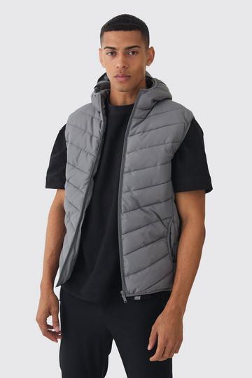 Quilted Zip Through Hooded Vest In Charcoal charcoal