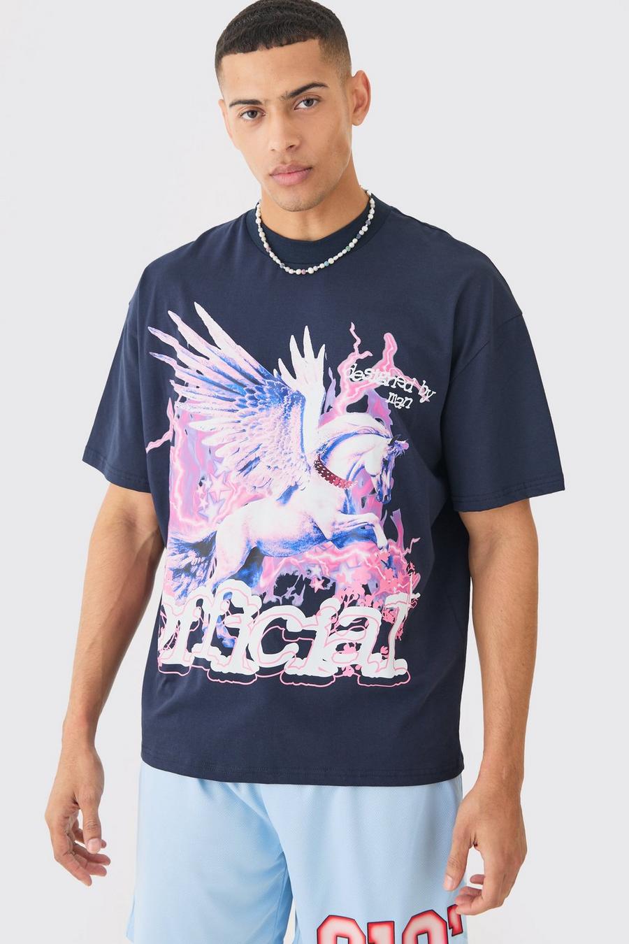 Black Oversized Large Official Unicorn Graphic T-shirt image number 1