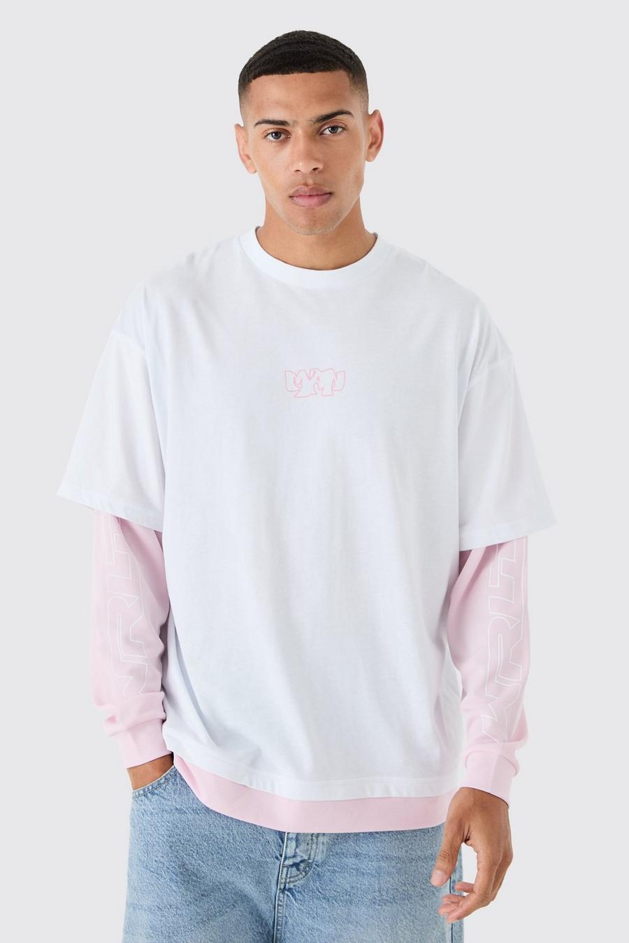Camiseta oversize de malla con capa falsa, White image number 1