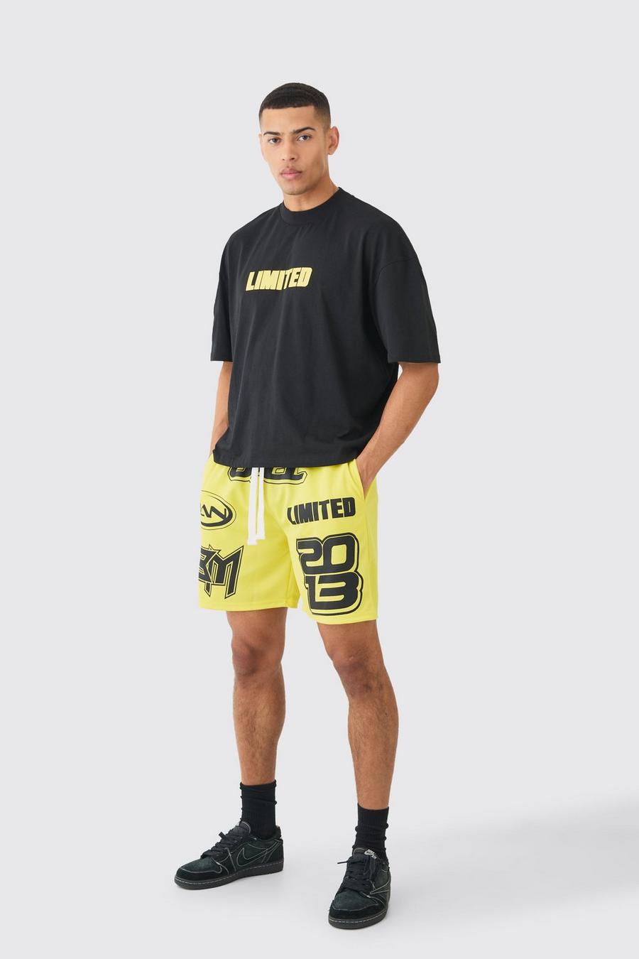 Pantalón corto de baloncesto de malla y camiseta oversize recta Limited, Black image number 1
