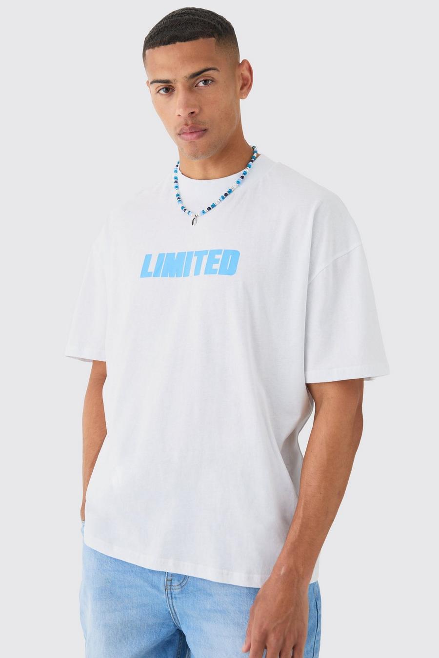 Übergroßes T-Shirt mit verlängerten Kragen und Limited-Print, White image number 1