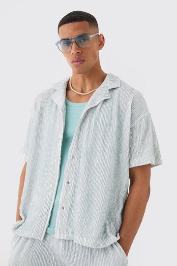 Two Tone Boxy Ripple Pleated Shirt blue