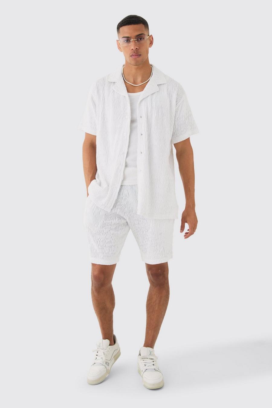 Oversized Ripple Pleated Shirt And Short Set, White image number 1