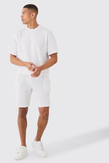 White Boxy Ripple Pleated T-shirt And Short