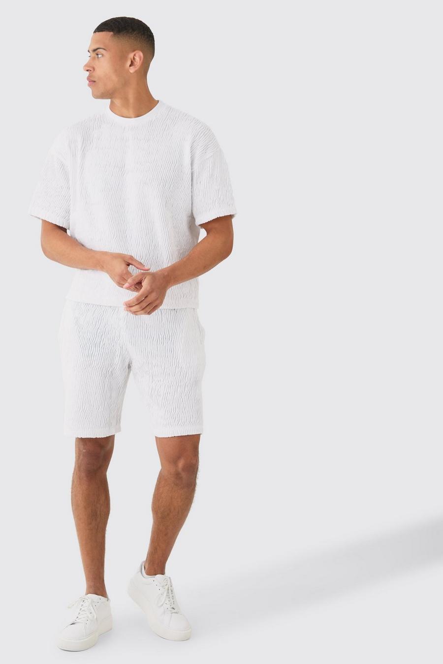 White Geplooid Boxy Ripple T-Shirt En Shorts