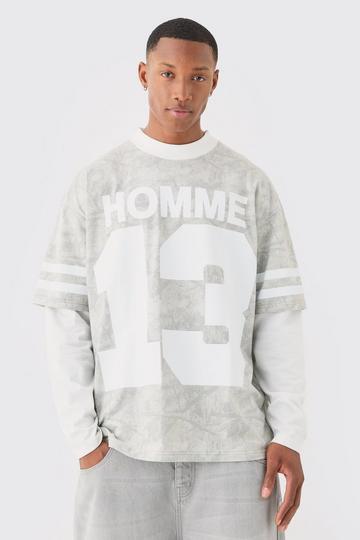 Oversized Camo Homme Print Layered T-shirt stone