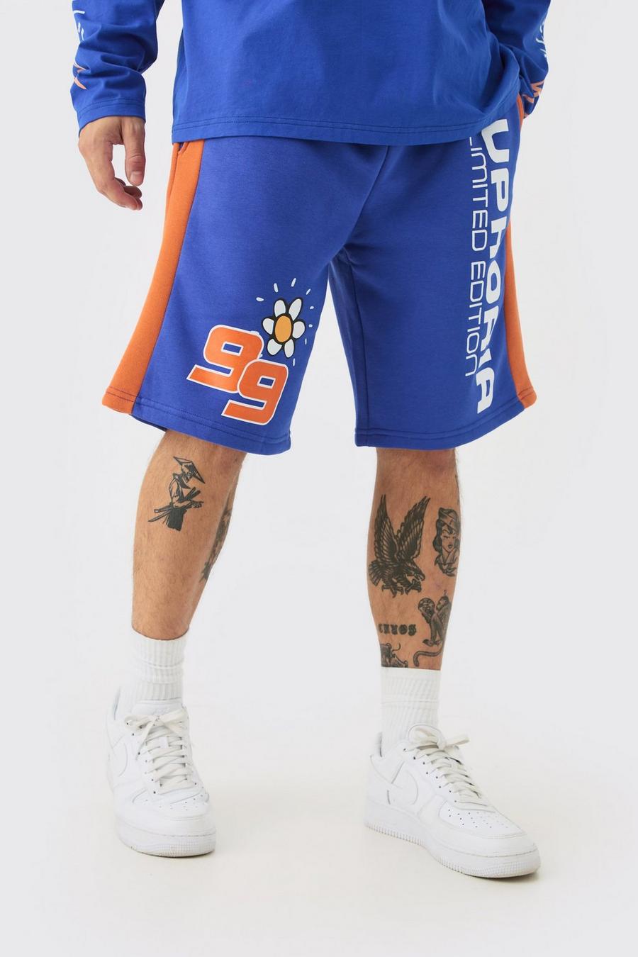 Pantalón corto largo de baloncesto con estampado gráfico Euphoria, Cobalt