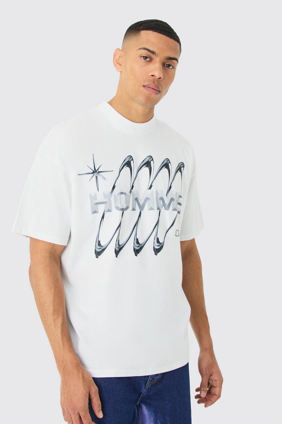 Camiseta oversize con estampado gráfico Ofcl, White