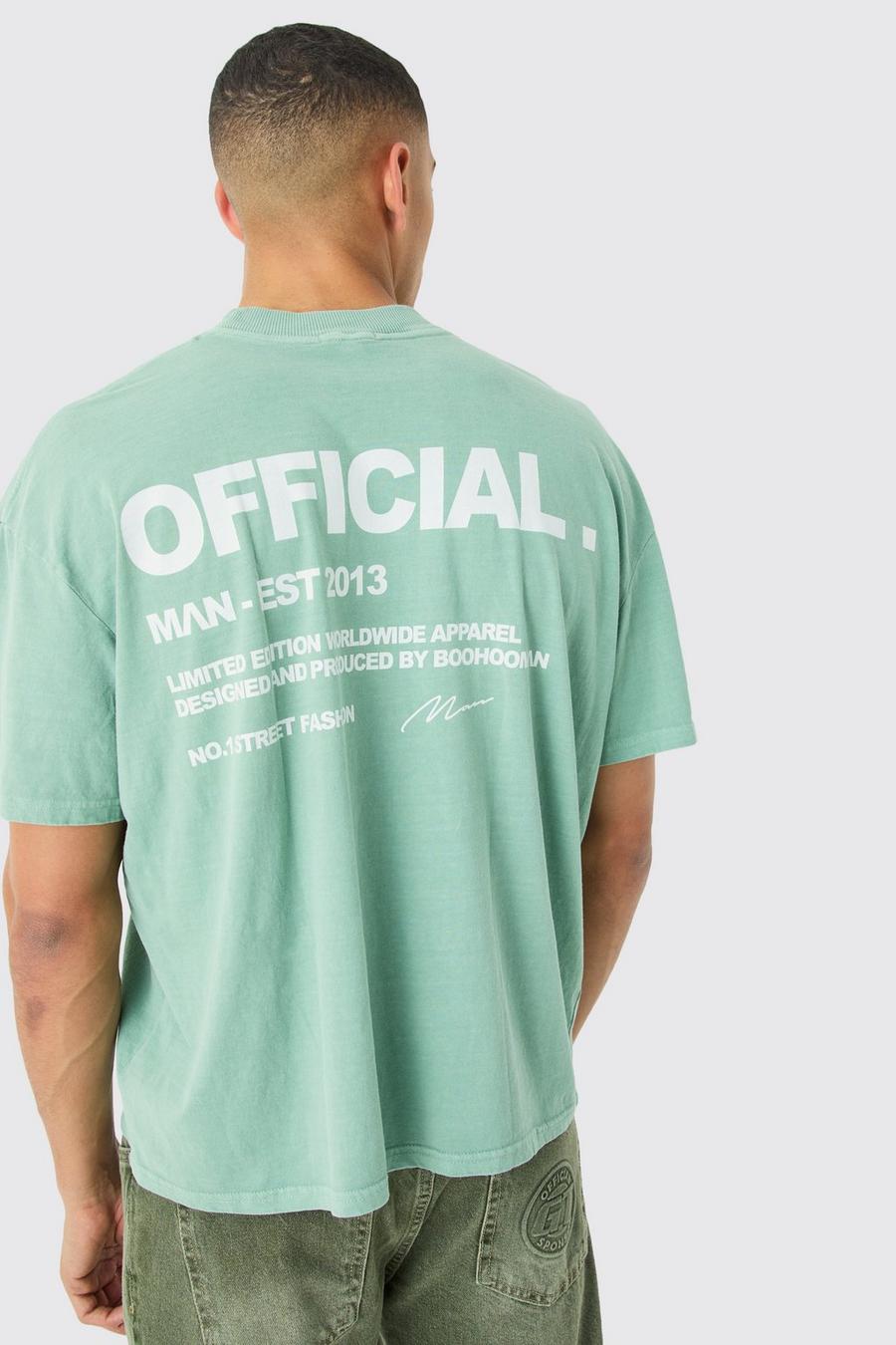 Camiseta oversize recta con estampado gráfico Official desteñido, Sage image number 1