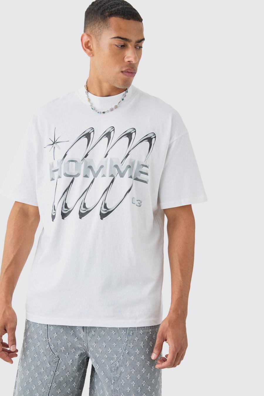 White Oversized Homme Graphic T-shirt