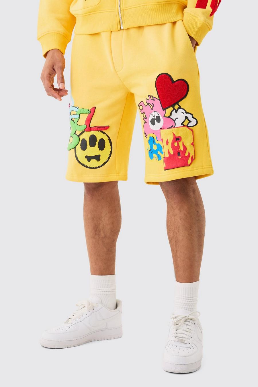 Pantaloncini comodi spray con ricami, Yellow image number 1