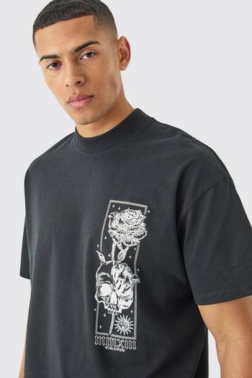 Oversized Floral Skull Stencil Graphic T-Shirt black