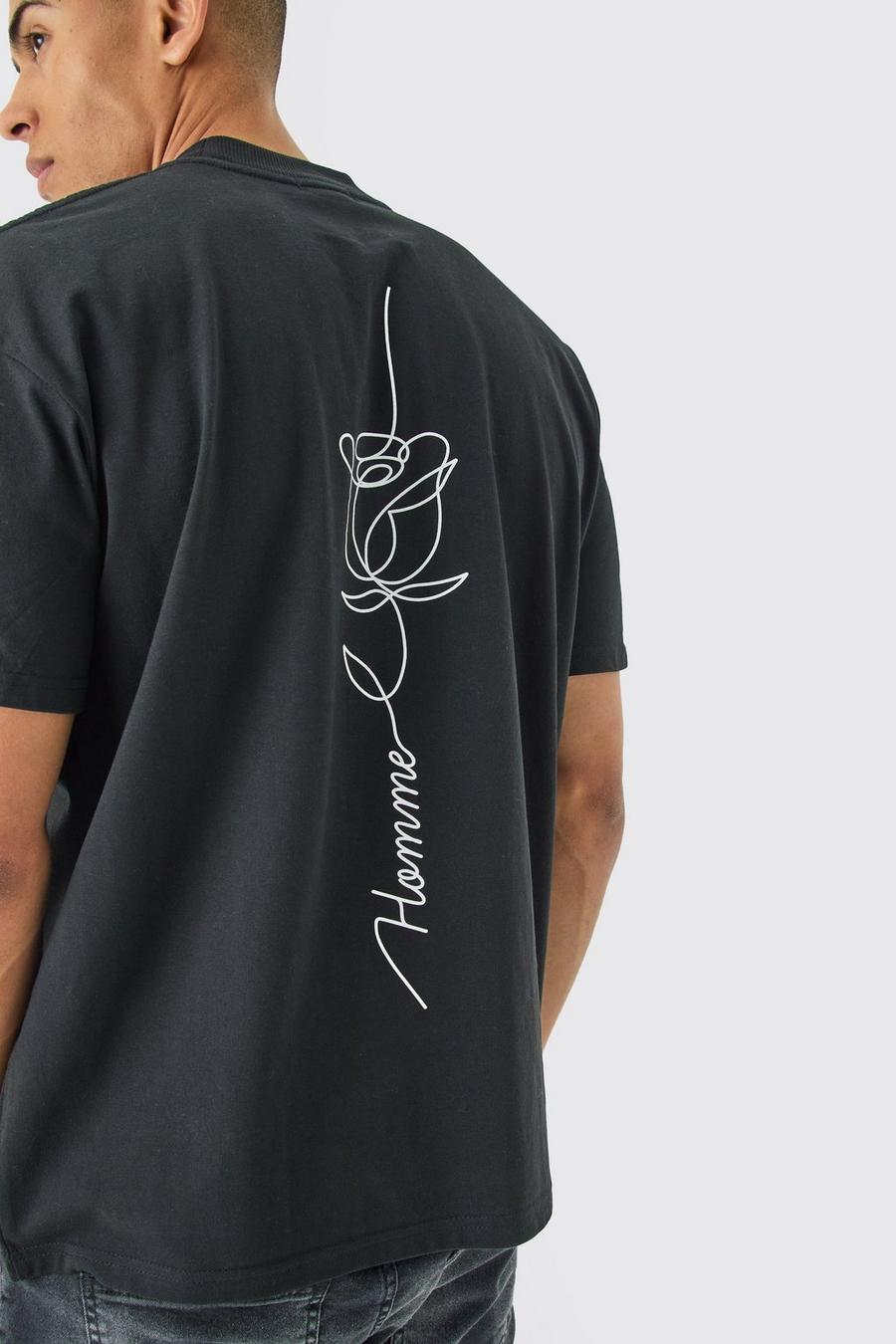 Black Oversized Rose Stencil Graphic T-shirt image number 1