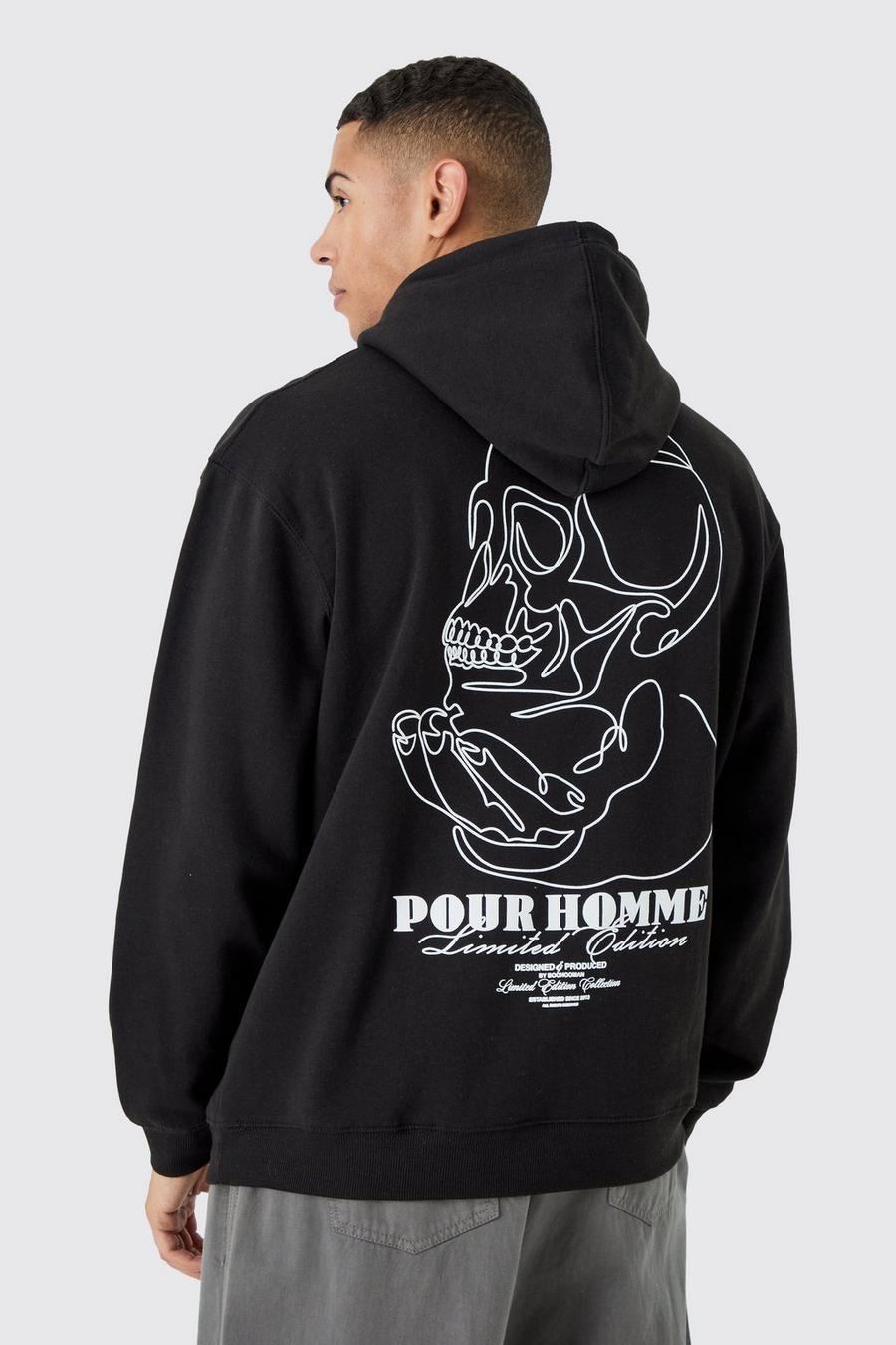 Black Oversize hoodie med dödskalle image number 1