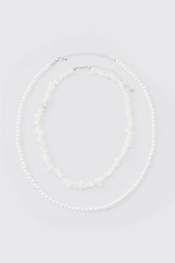 Double Layer Beaded Necklace In White white