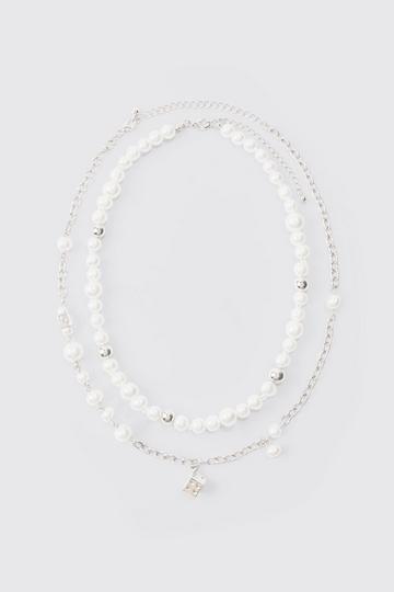 Dice And Parel Double Layer Necklace In White white