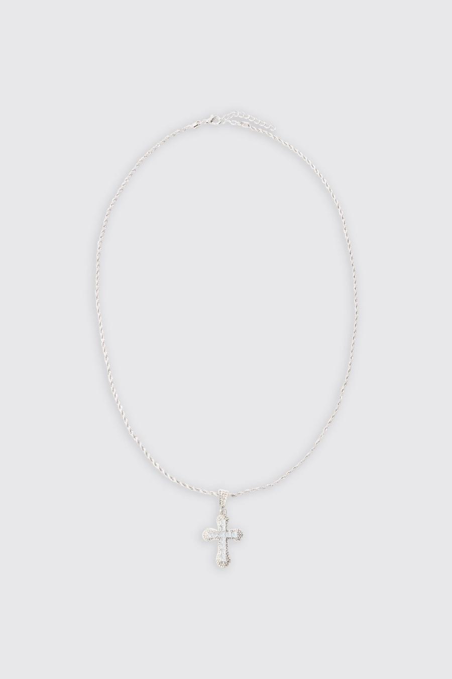 Iced Cross Pendant Necklace In Silver image number 1