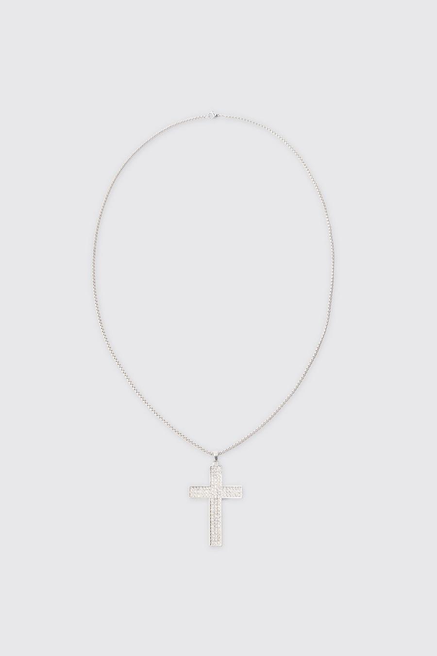 Iced Cross Pendant Necklace In Silver image number 1