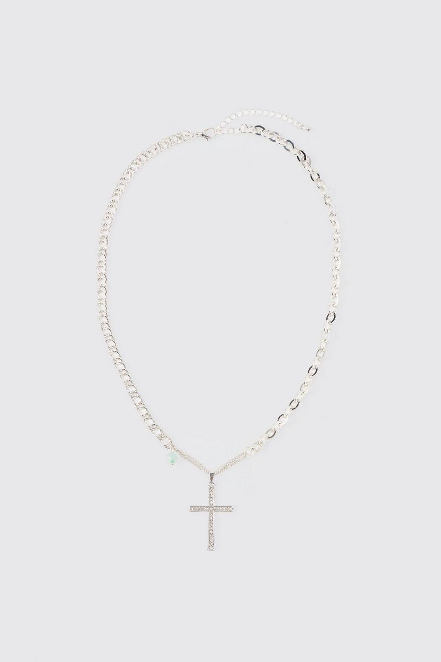 Cross Stone Pendant Necklace In Silver
