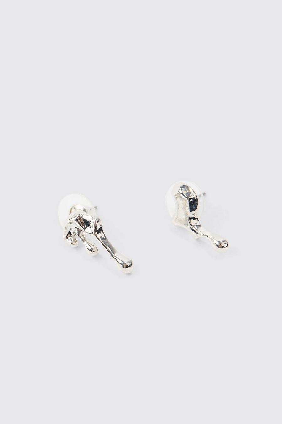 Pair Of Drip Metal Earrings In Silver image number 1