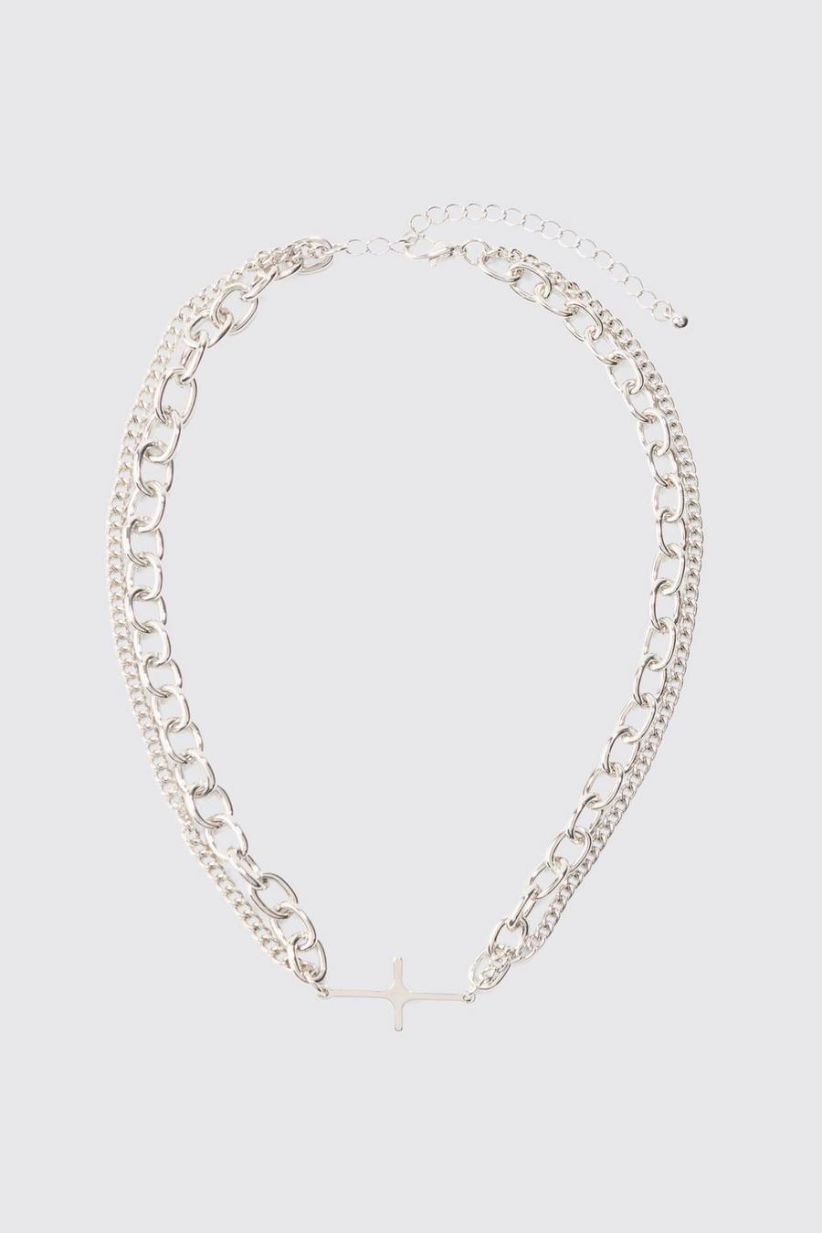 Cross Pendant Chunky Chain Bracelet In Silver