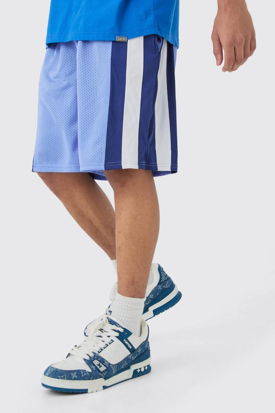 Pantaloncini da basket in rete a blocchi di colore, Cobalt