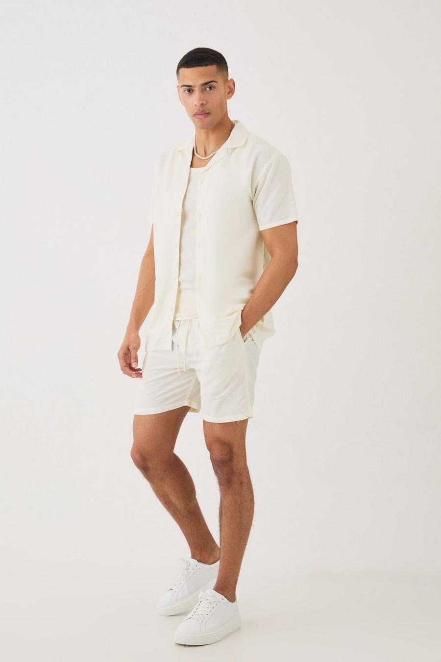 Ecru Short Sleeve Linen Shirt & Short Set