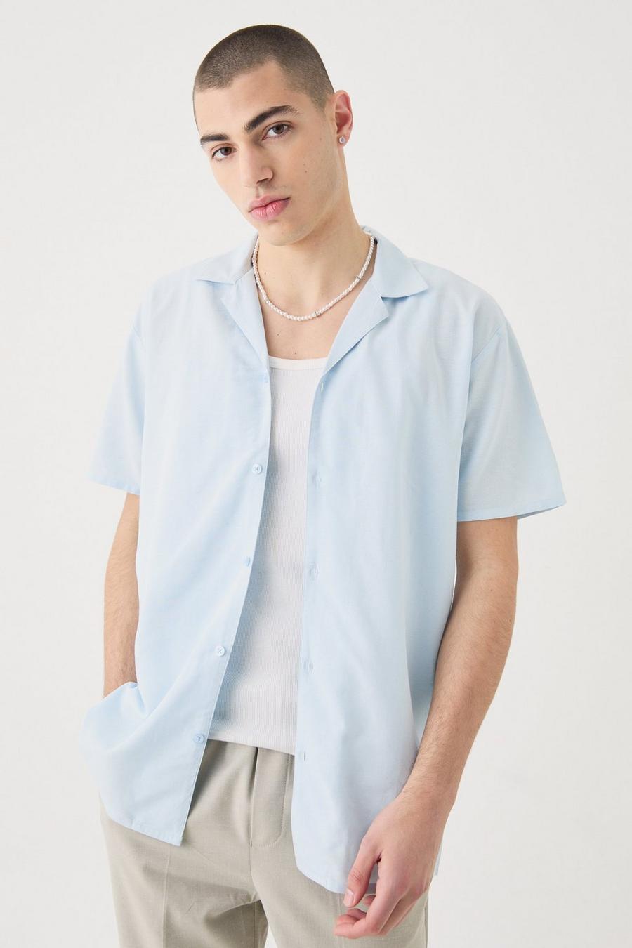 Blue Short Sleeve Linen Shirt 