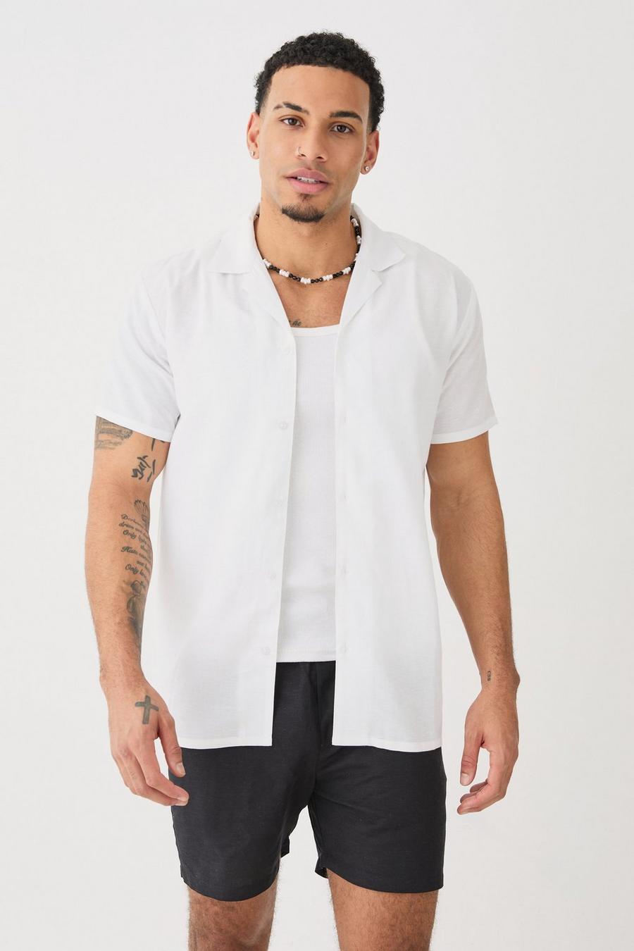 Camisa de lino y manga corta, White image number 1