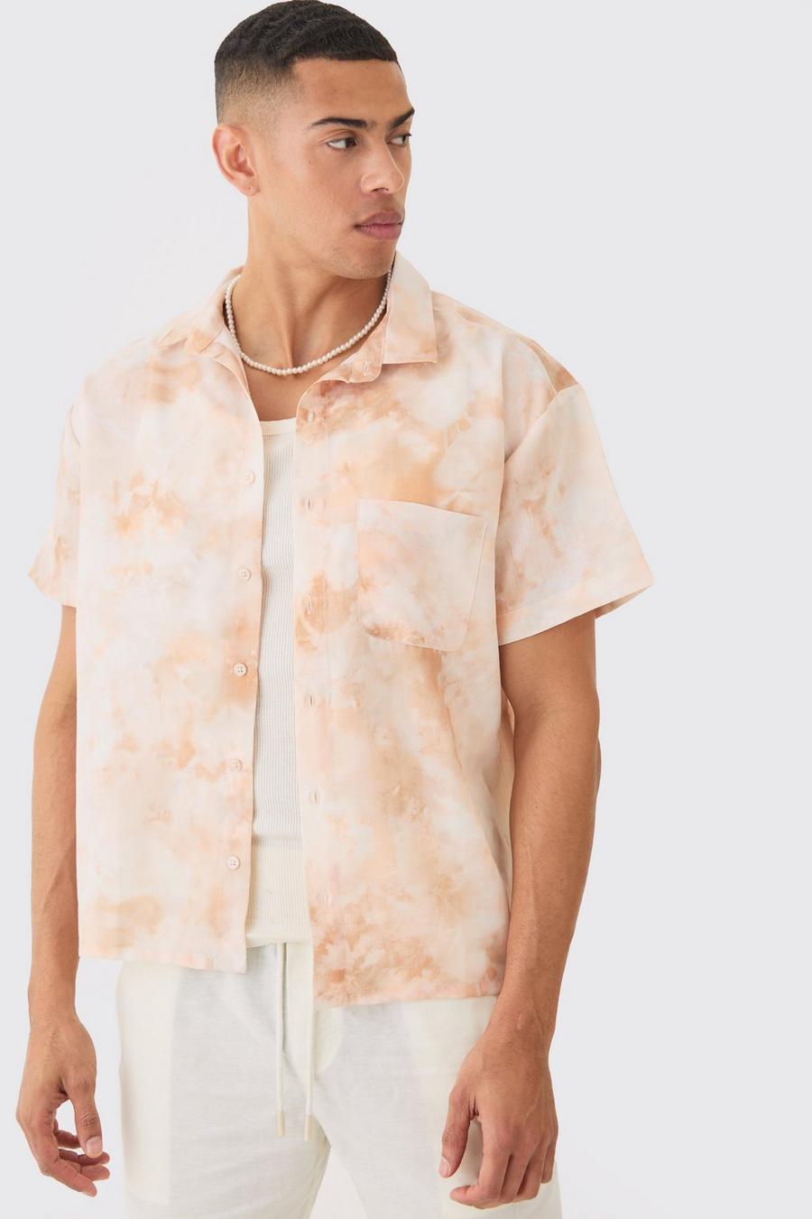 Stone Short Sleeve Boxy Linen Look Tie Dye Shirt  image number 1