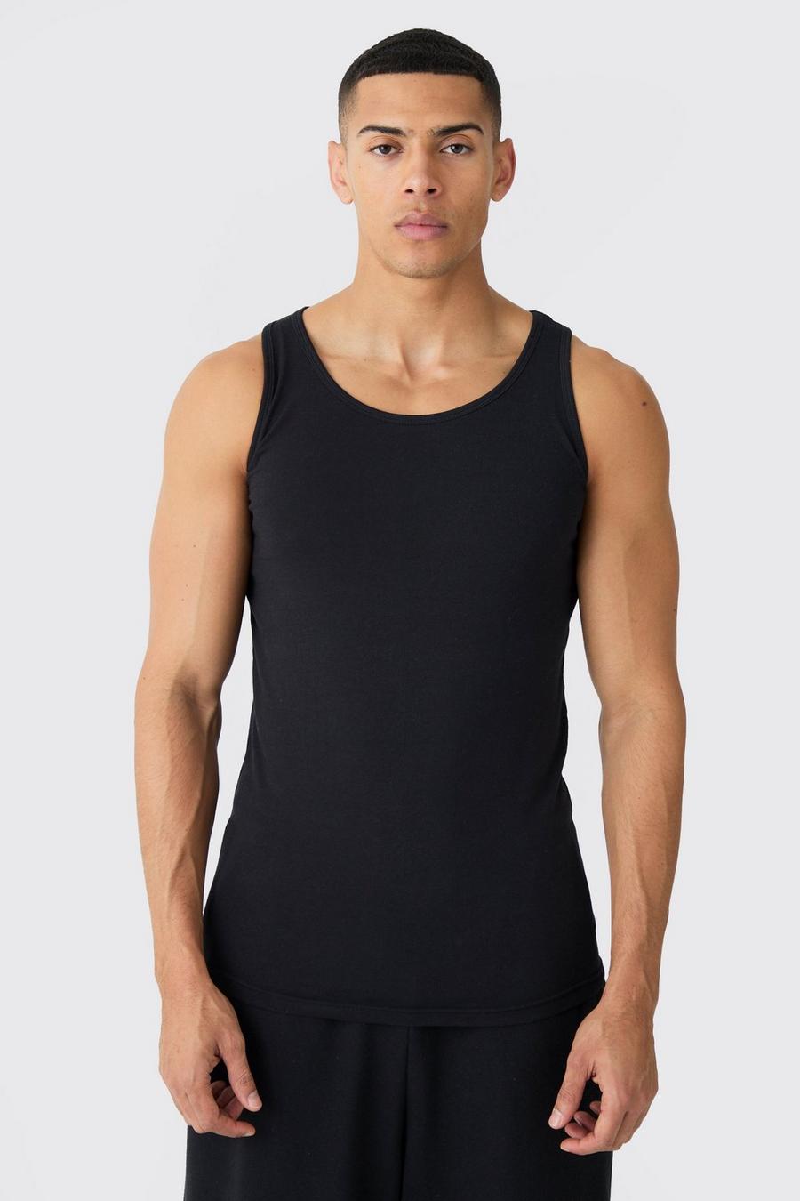 Black Basic Muscle Fit Vest image number 1