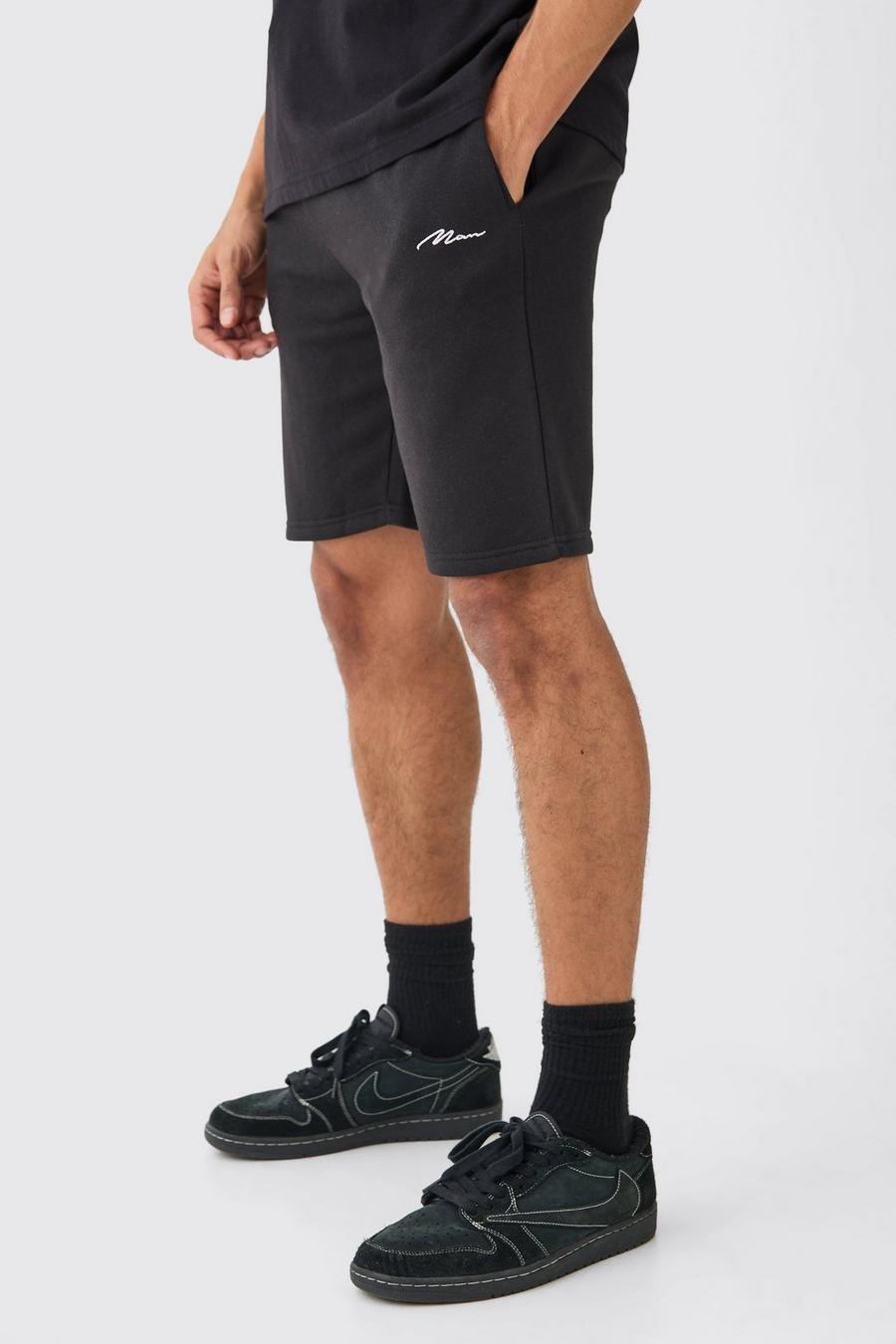 Man Signature Loose Fit, Mid Length Shorts, Black