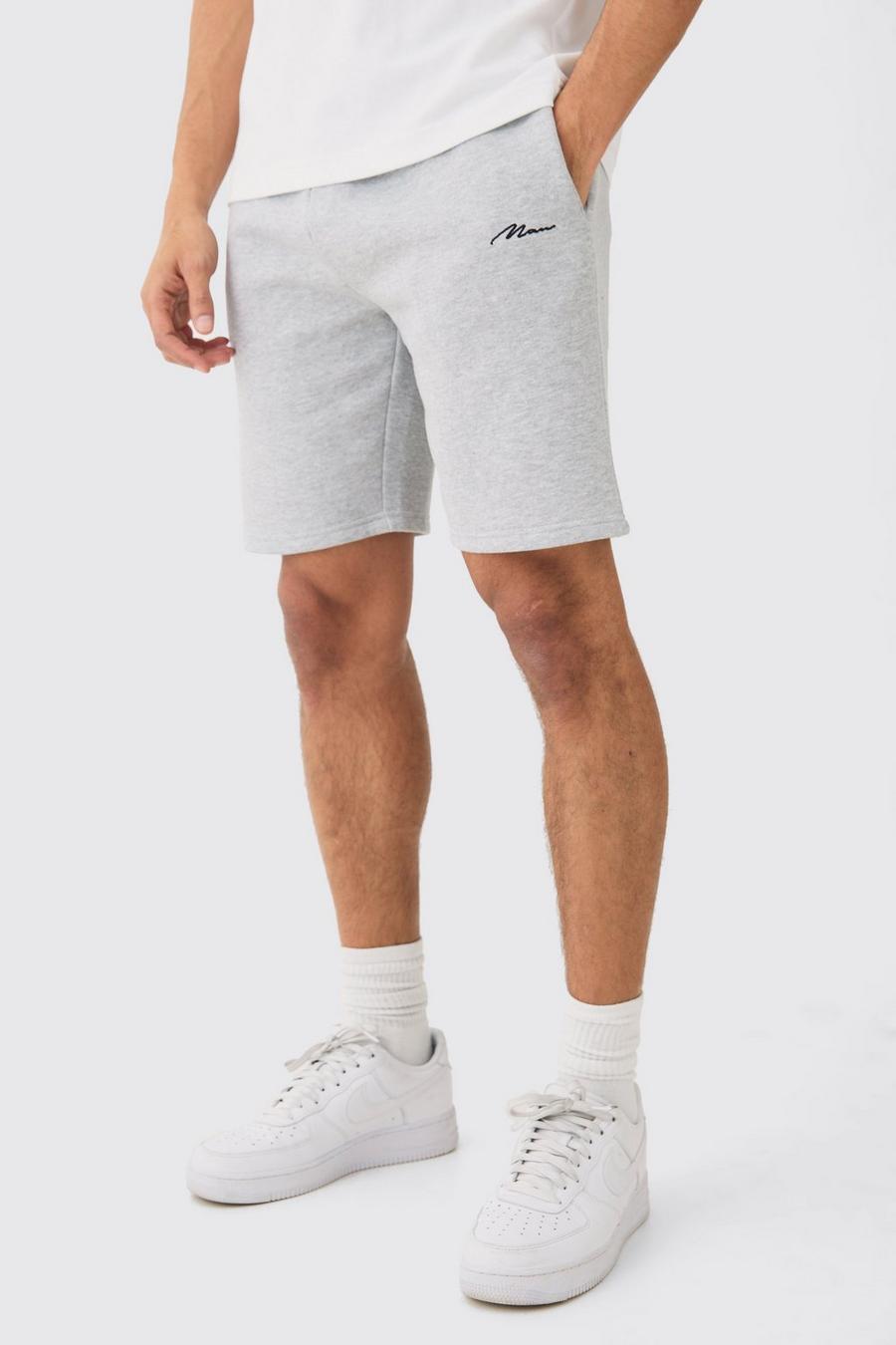 Grey marl Man Signature Loose Fit Mid Length Shorts