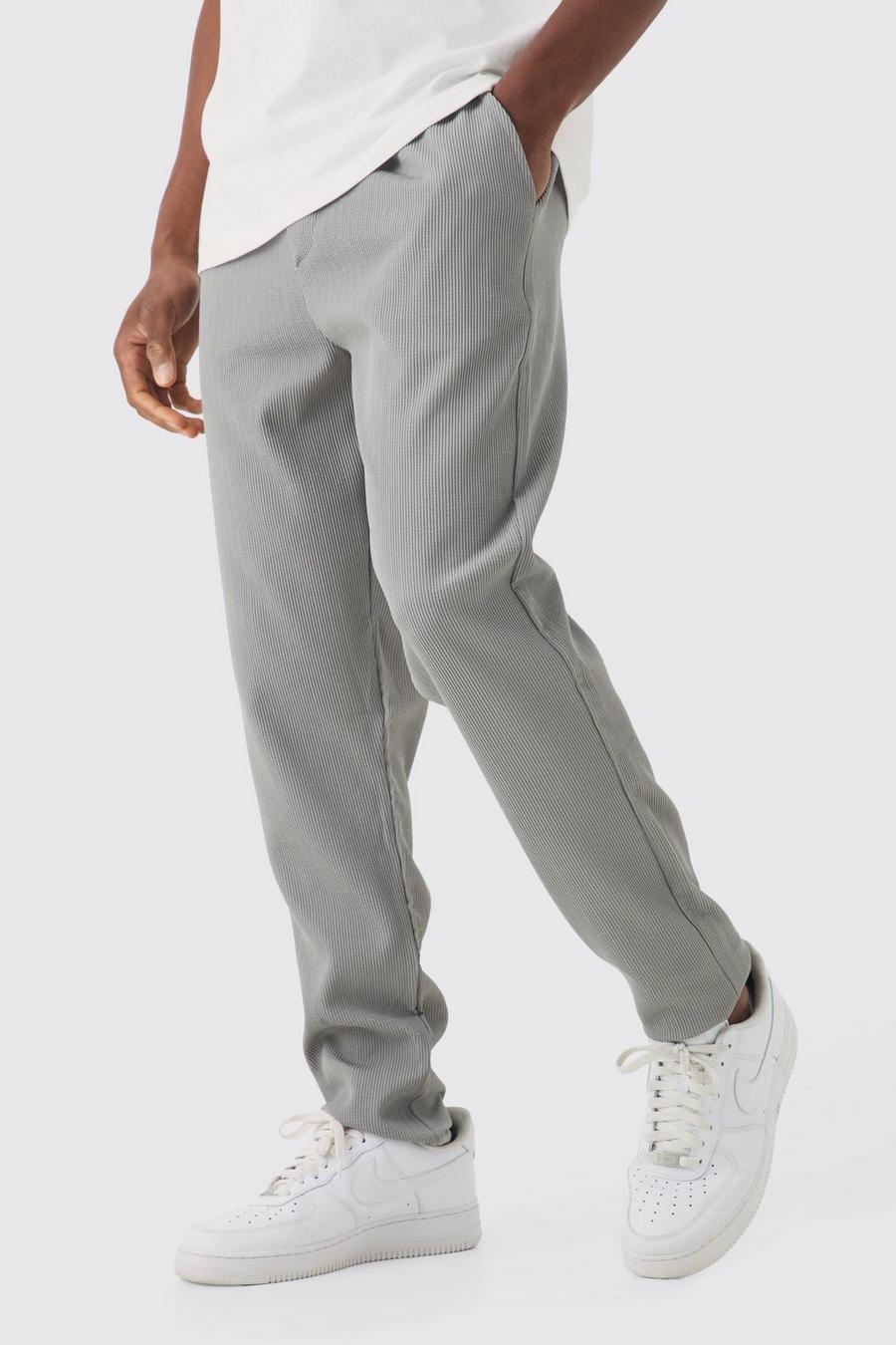 Grey Plisserade byxor i slim fit med elastiskt midjeband image number 1