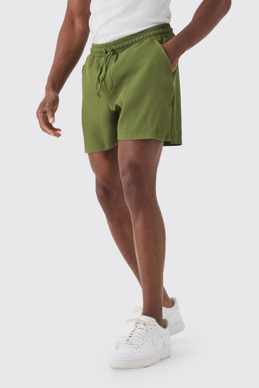 Khaki Elasticated Waist Pleated Drawcord Shorts image number 1