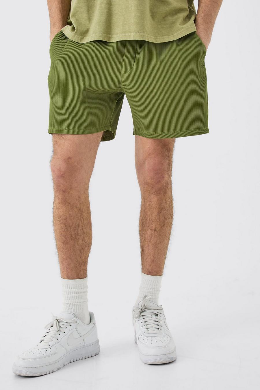 Khaki Elasticated Waist Pleated Drawcord Shorts image number 1