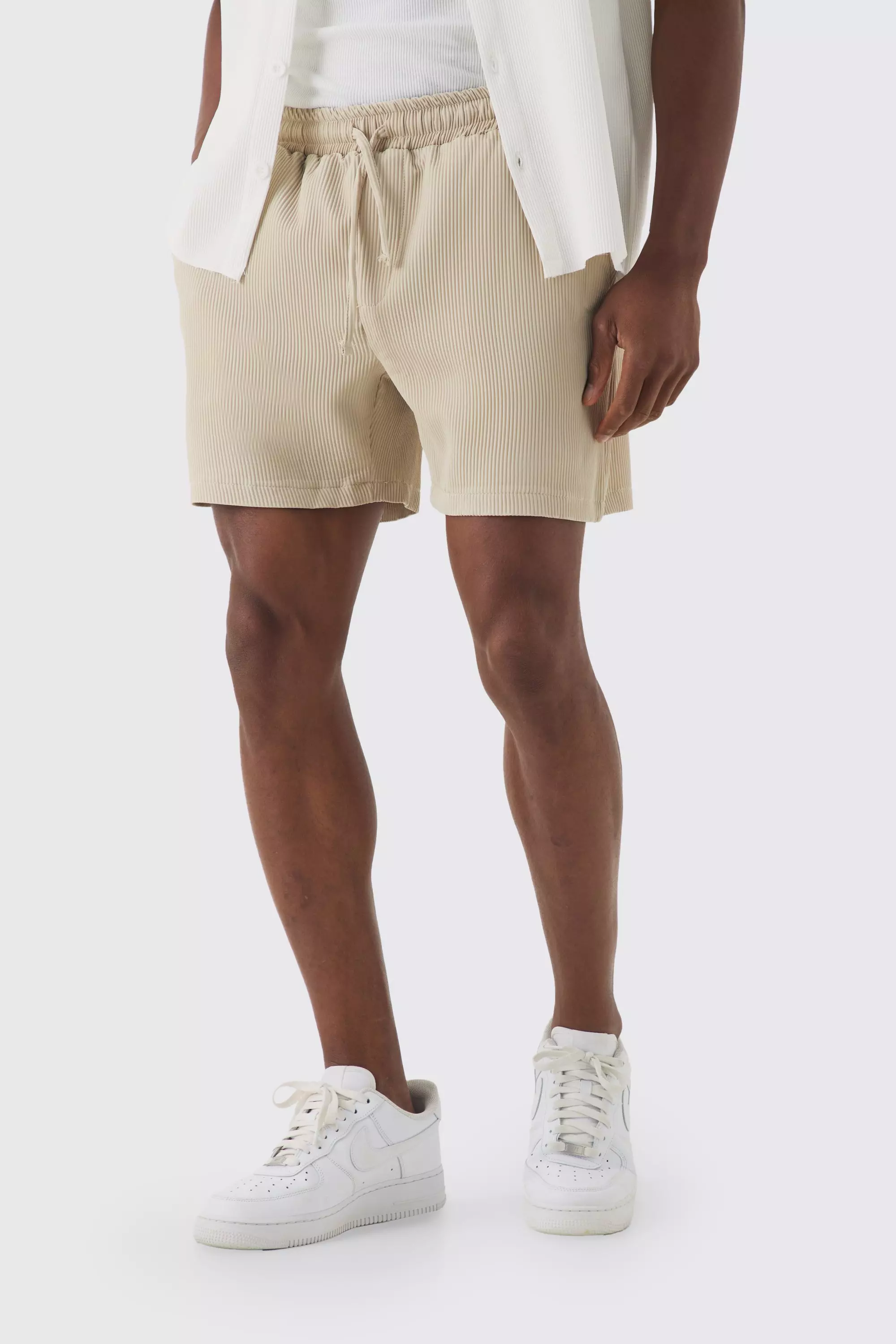 Stone Elasticated Waist Pleated Drawcord Shorts صورة بديلة