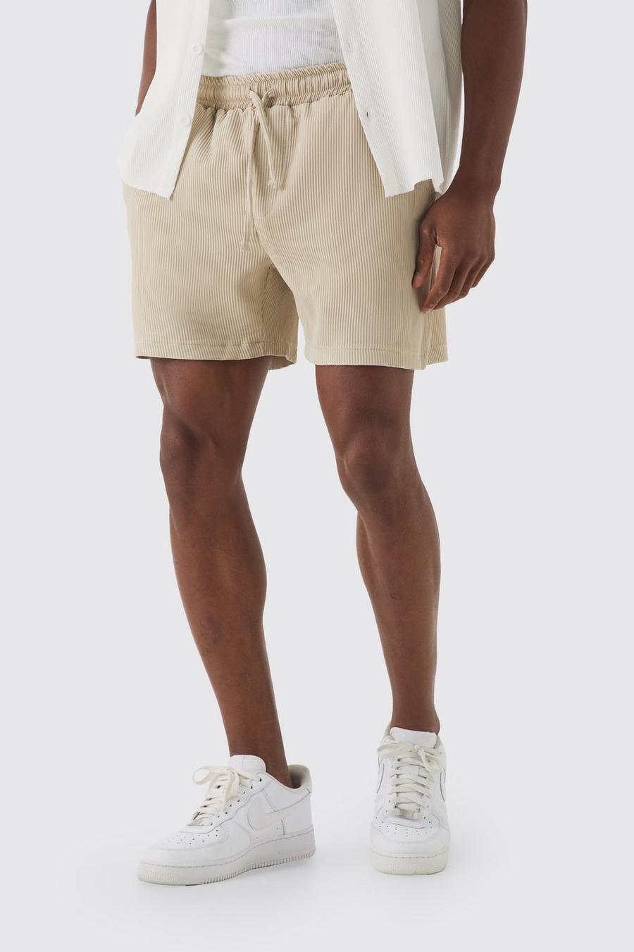 Stone Elasticated Waist Pleated Drawcord Shorts