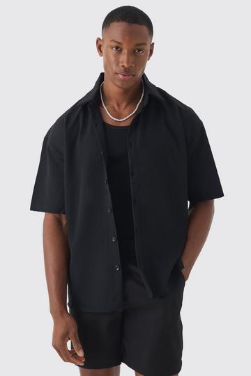 Pleated Oversized Button Up Shirt black