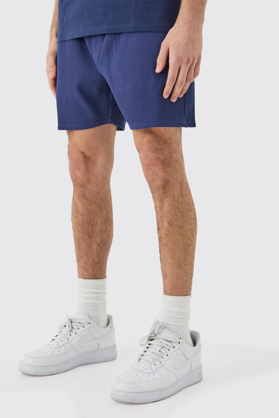 Navy Elasticated Waist Pleated Drawcord Shorts