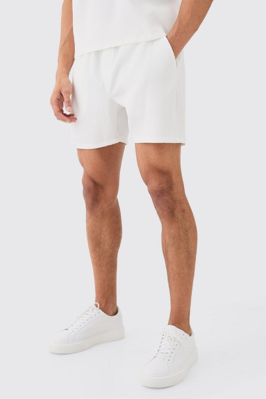 White Elasticated Waist Pleated Drawcord Sleeve Shorts image number 1