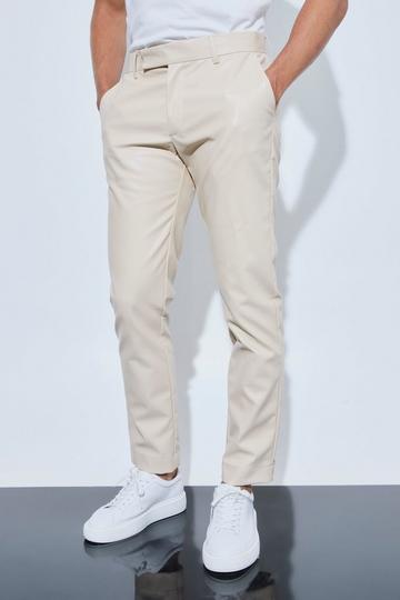 Ecru White Slim Fit PU Trouser