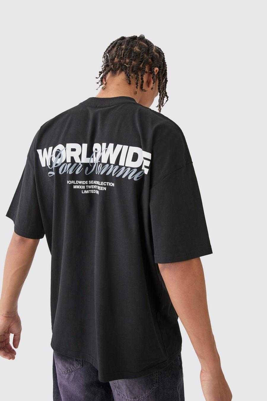 Black Worldwide Oversize t-shirt med grafiskt tryck image number 1