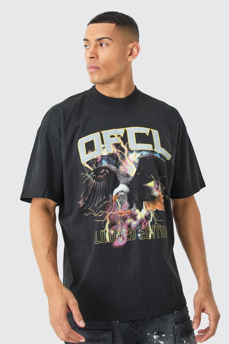 Camiseta oversize Ofcl con estampado gráfico de águila, Black image number 1