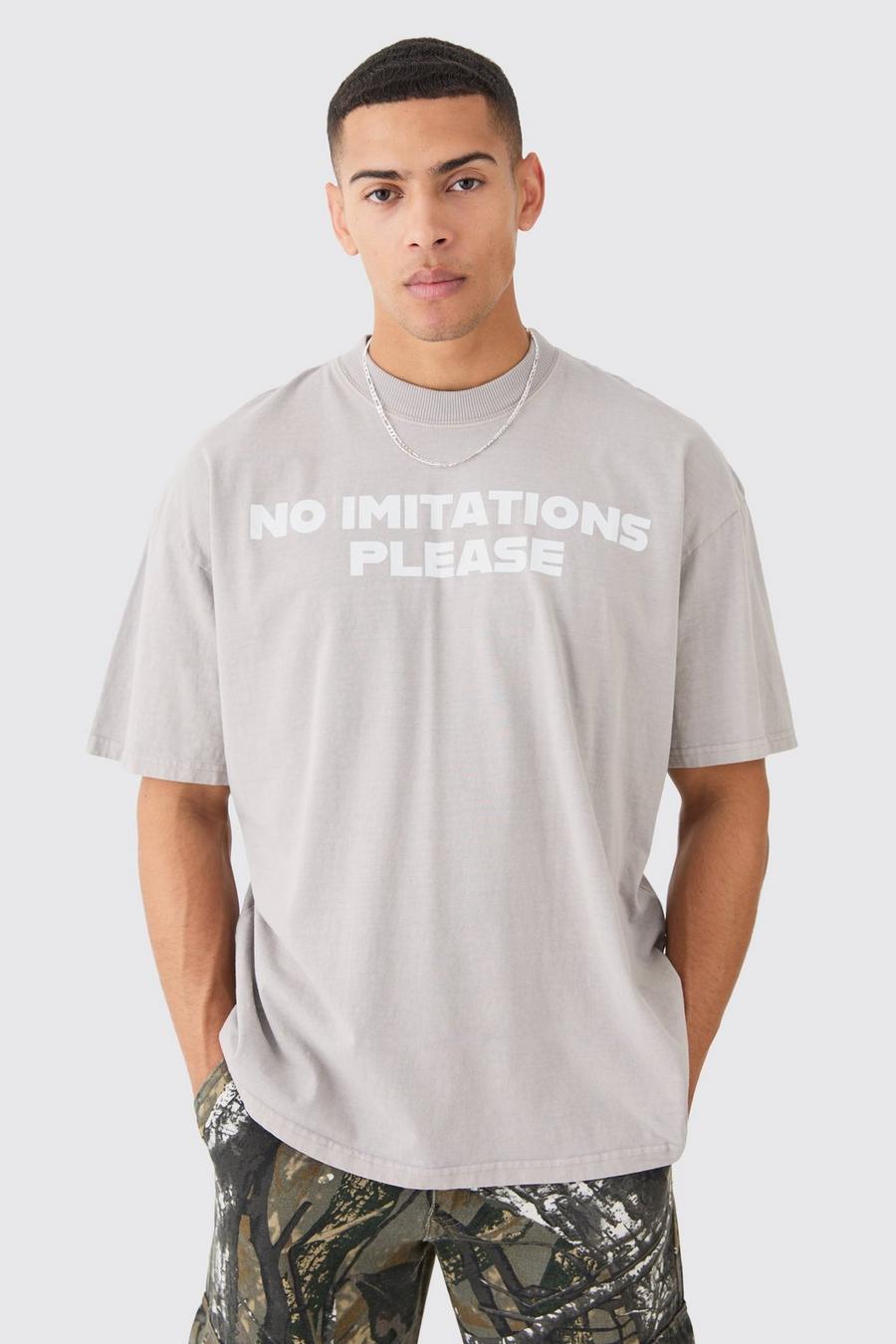 Light grey Oversized Overdye T-Shirt Met Tekst image number 1