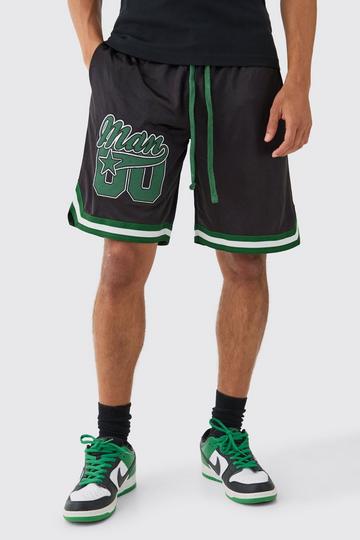 Mesh And Satin Applique Basketball Short black