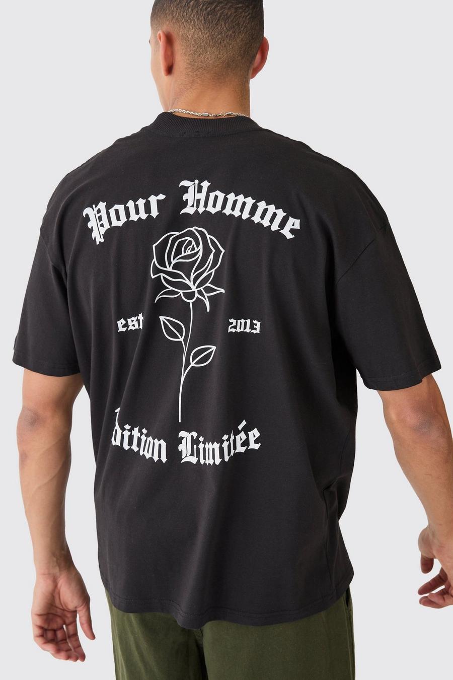 T-shirt oversize con grafica di rose, Black
